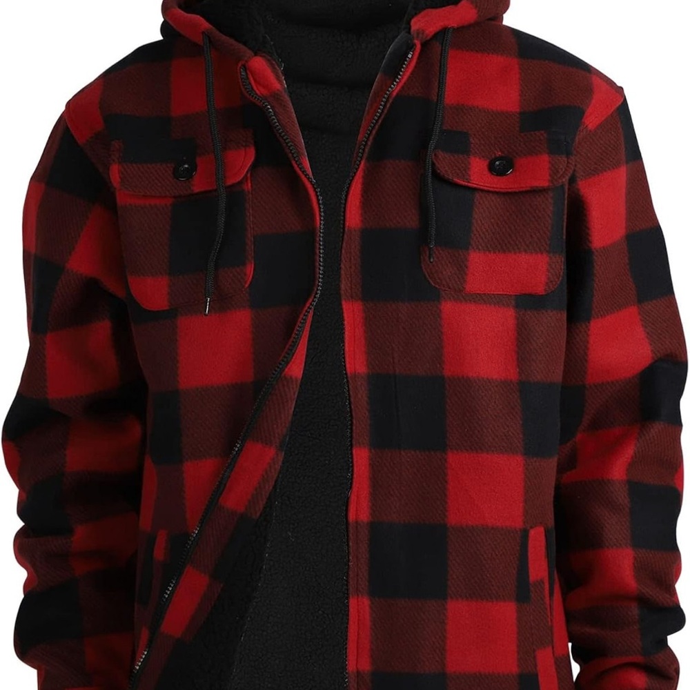 Red and Black Plaid Hooded Jacket